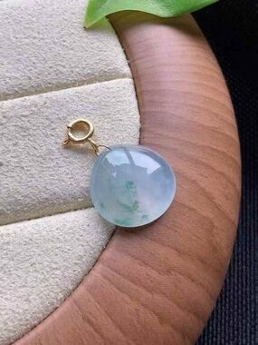 Authentic Natural Pale Green Jadeite Orb Pendant with 18k Gold Bail Cerified